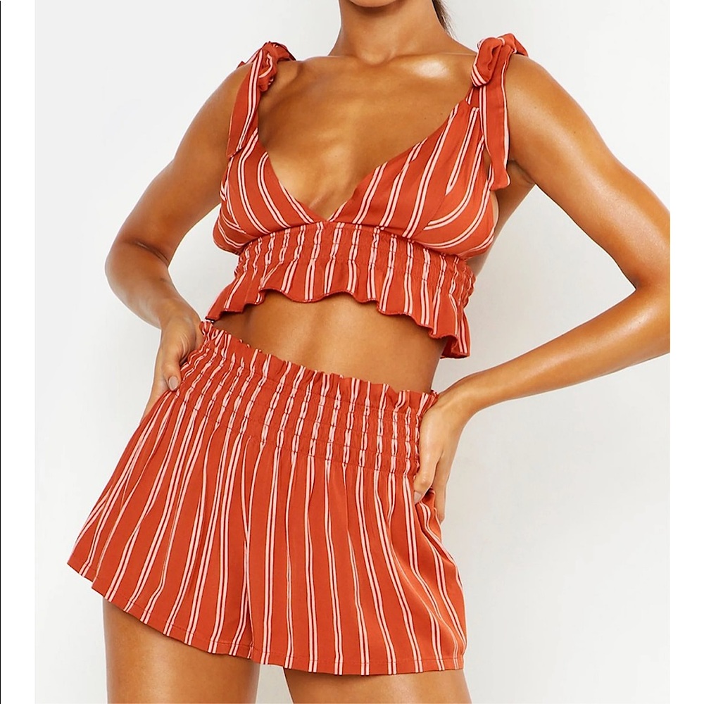 Boohoo Striped Tie Detail Linen SET